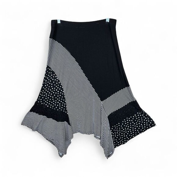 Chicos 1 Pieced Dots Stripe Hanky Hem Maxi‎ Skirt Womens US sz 8 Black White NWT - Picture 5 of 11